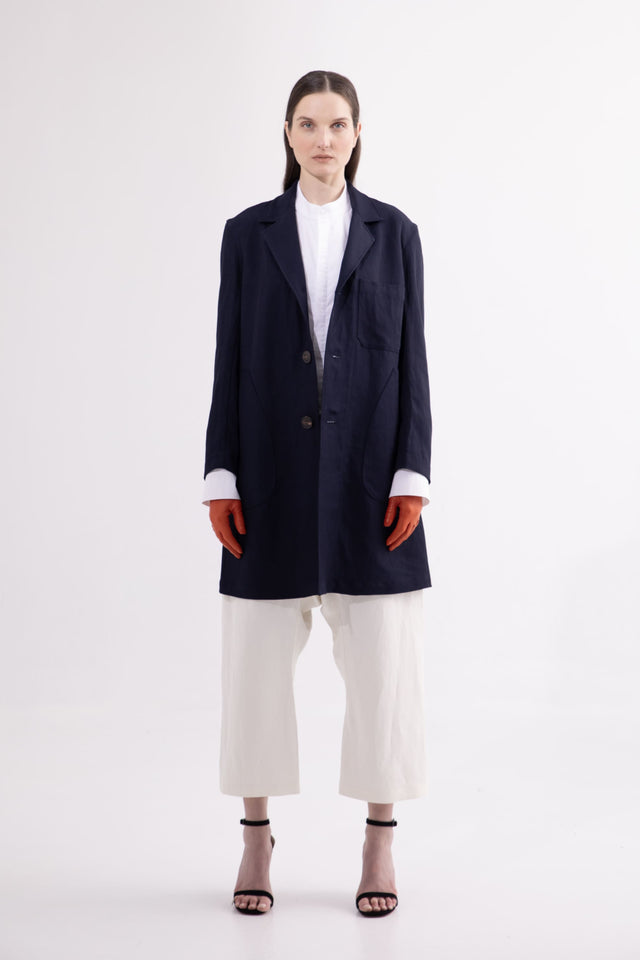 COAT F.02 Navy linen