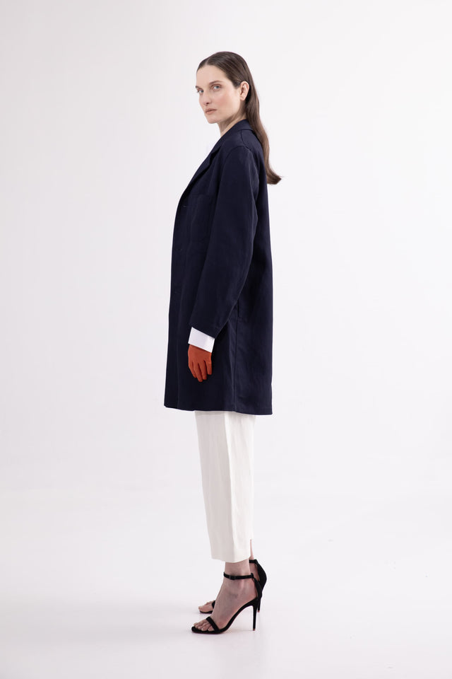 COAT F.02 Navy linen