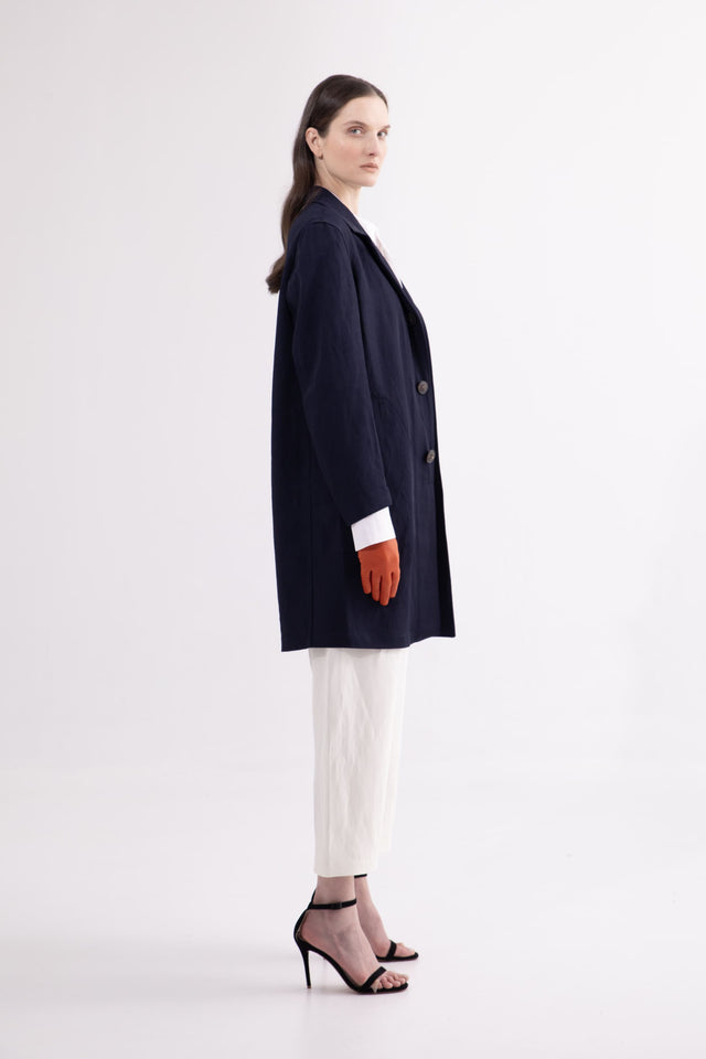 COAT F.02 Navy linen